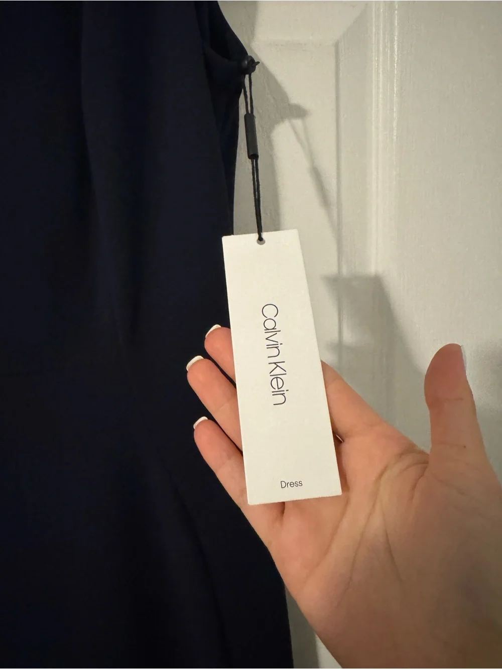 NEW Calvin Klein Navy Blue Ruffle Hem Midi Dress - Picture 4 of 7